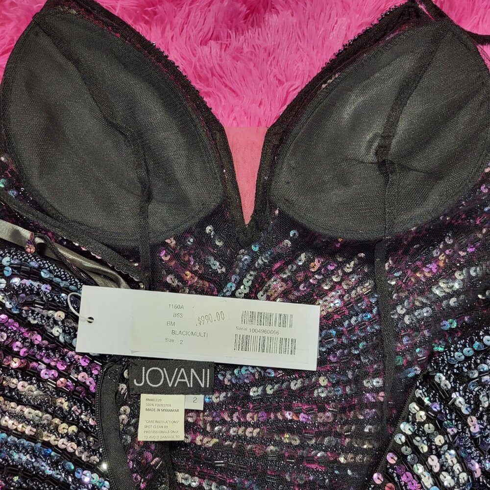 NWT~$990~JOVANI~SZ 2~BLACK PINK BEADED SEQUIN SLIT PROM EVENING GOWN DRESS - Picture 14 of 16